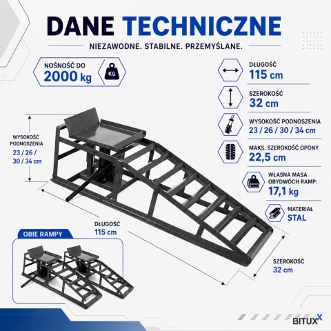 RAMPA Z PODNOŚNIKIEM HYDRAULICZNYM 2 SZT RAMPY ZESTAW UDŹWIG DO 4 TON