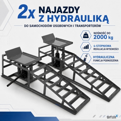 RAMPA Z PODNOŚNIKIEM HYDRAULICZNYM 2 SZT RAMPY ZESTAW UDŹWIG DO 4 TON