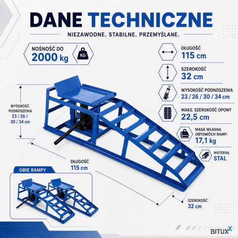 RAMPY Z PODNOŚNIKIEM HYDRAULICZNYM 2 SZT UDŹWIG DO 4 TON BITUXX