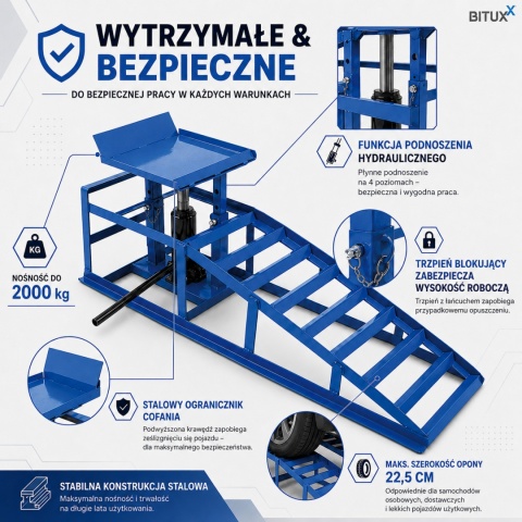RAMPY Z PODNOŚNIKIEM HYDRAULICZNYM 2 SZT UDŹWIG DO 4 TON BITUXX