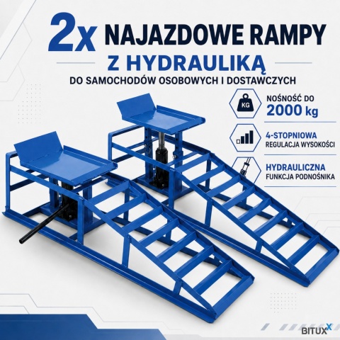 RAMPY Z PODNOŚNIKIEM HYDRAULICZNYM 2 SZT UDŹWIG DO 4 TON BITUXX