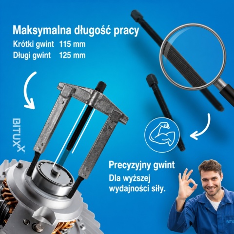 Ściągacz do łożysk 12 el. Bituxx – 2 i 3-ramienny zestaw profesjonalny