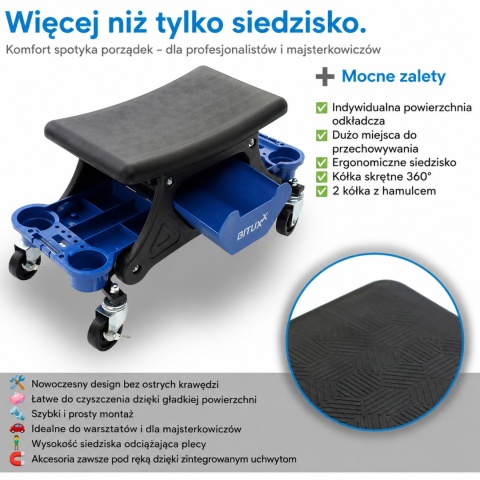 Taboret Warsztatowy Krzesło Krzesełko Stołek z kółkami z organizerem