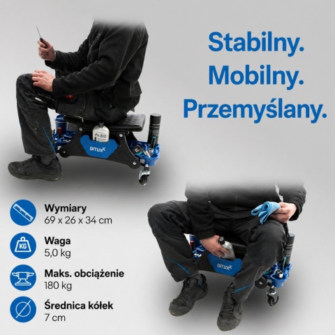 Taboret Warsztatowy Krzesło Krzesełko Stołek z kółkami z organizerem