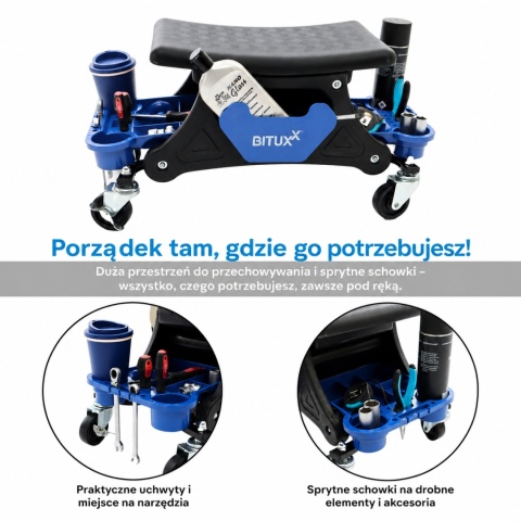 Taboret Warsztatowy Krzesło Krzesełko Stołek z kółkami z organizerem