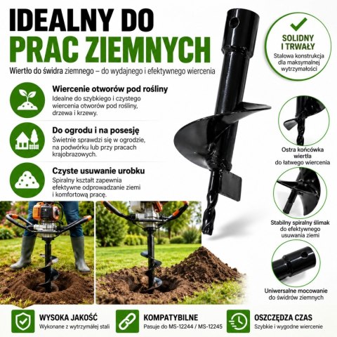 WIERTŁO do wiernicy glebowej 100 mm x 200 mm stalowe do otworów pod słupki działki