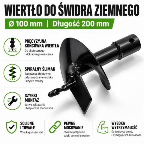 WIERTŁO do wiernicy glebowej 100 mm x 200 mm stalowe do otworów pod słupki działki