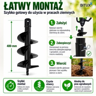 Wiertło glebowe 100 mm 400 mm świder do ziemi wiertnica stalowe do ogrodu trwałe