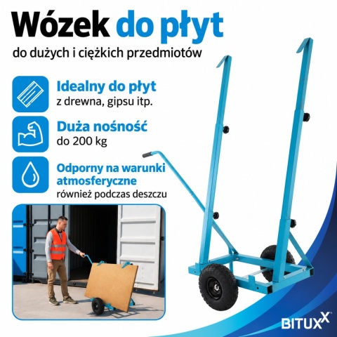 Wózek do transportu płyt do 200kg BITUXX okien regipsów drzwi i okien