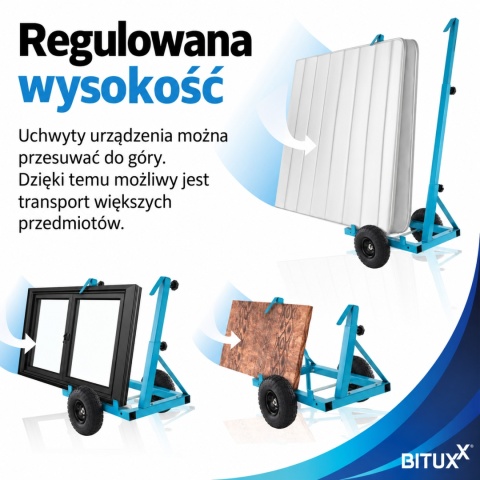 Wózek do transportu płyt do 200kg BITUXX okien regipsów drzwi i okien