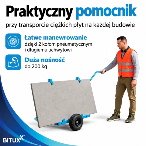 Wózek do transportu płyt do 200kg BITUXX okien regipsów drzwi i okien