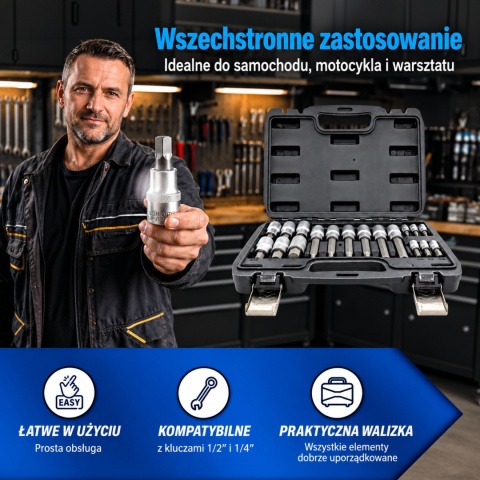 ZESTAW NASADEK IMBUSOWYCH KLUCZE 18 ELEMENTÓW STAL CHROMOWO WANADOWA